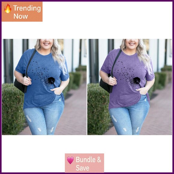 Plus Size Short Sleeve T-Shirt Kindness Flowers Print Pullover Tunic Polyester - Picture 8 of 8